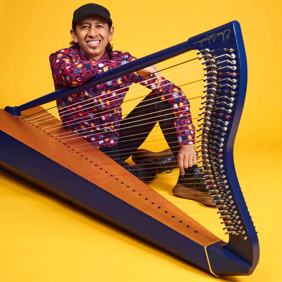 Edmar Castañeda con arpa